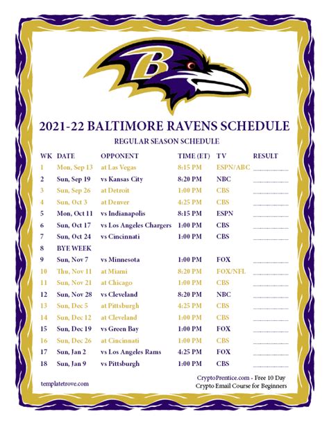 Ravens Schedule 2021 2022 Printable